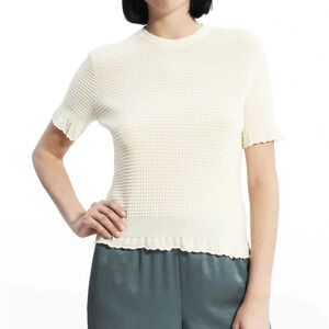Theory Bristol Waffle Ruffle Trim Knit Top in Ivory - NWOT - Size Medium